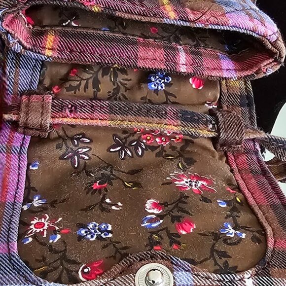 Vera Bradley Carson Cell Phone Crossbody Cozy Plaid Multi & Brown Floral Quilted - Picture 6 of 8